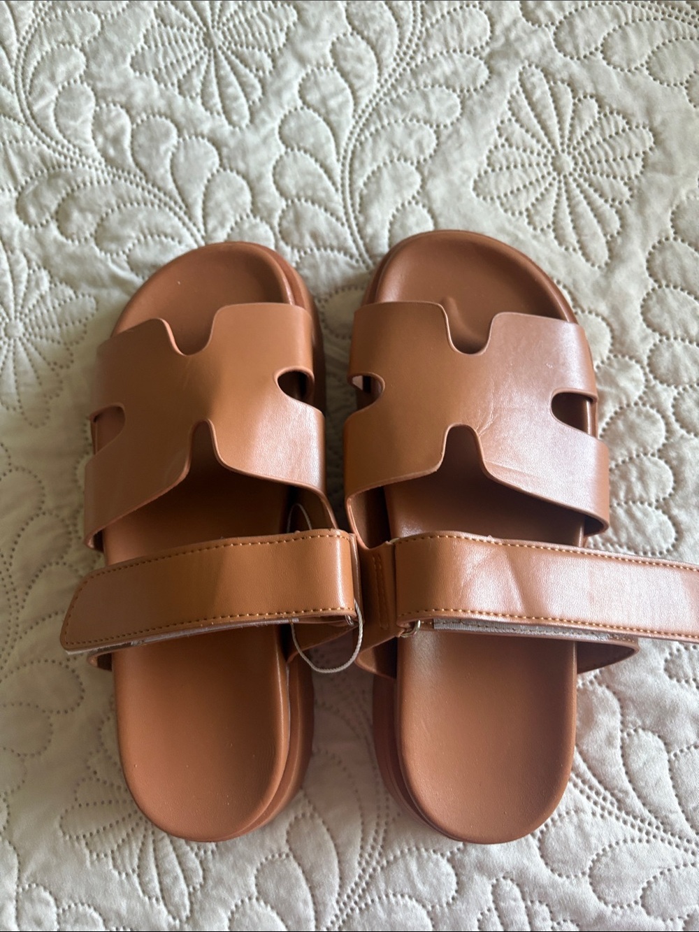 Kids Tan Slide Sandals with Adjustable Strap